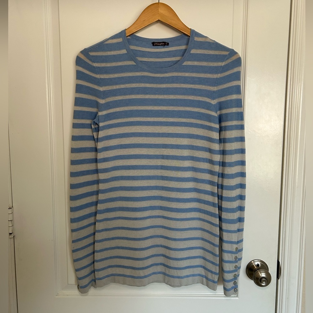 J.‎ McLaughlin Women's Blue Striped Button Long Sleeve Lightweight Sweater XS